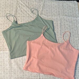 Women's Green and Pink Spaghetti Strap Crop Tops